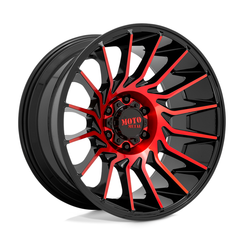 Moto Metal - MO807 - Black - GLOSS BLACK MACHINED WITH RED TINT - 22" x 10", -18 Offset, 6x139.7 (Bolt Pattern), 106.1mm HUB
