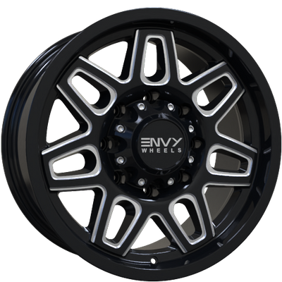 Envy Wheels - ET-2 - Black - GLOSS BLACK / SIDE MILL - 18" x 9", 18 Offset, 8x170 (Bolt Pattern), 125mm HUB