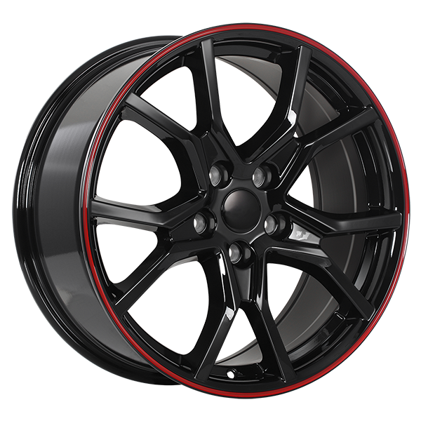 ART - Replica 170 - Black - Gloss Black - Red Lip - 18" x 8", 45 Offset, 5x114.3 (Bolt Pattern), 64.1mm HUB