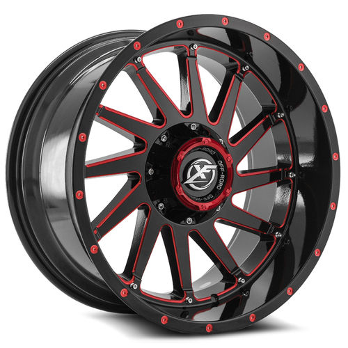 XF Off-Road - XF-216 - Black - Gloss Black Red Milling - 20" x 10", -24 Offset, 5x127/139.7 (Bolt pattern), 78.1mm HUB