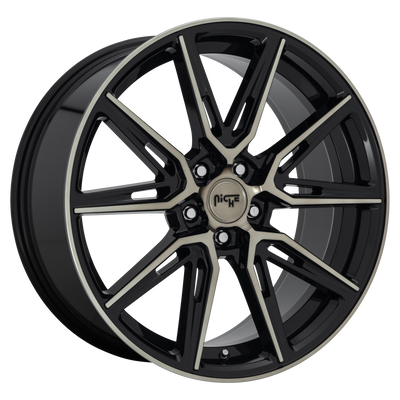 Niche - M219 GEMELLO - Black - GLOSS MACHINED DOUBLE DARK TINT - 20" x 10.5", 4 Offset, 5x112 (Bolt Pattern), 66.56mm HUB