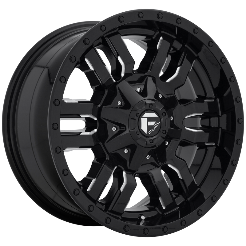 Fuel - D595 SLEDGE - Black - GLOSS BLACK MILLED - 26" x 14", -75 Offset, 8x180 (Bolt Pattern), 124.2mm HUB