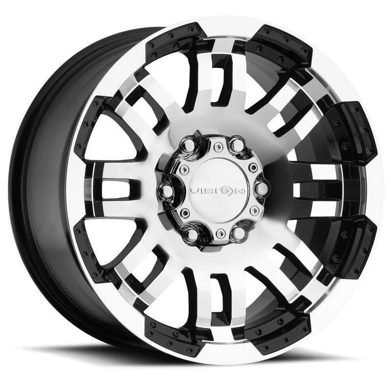 Vision Wheel Off-Road - 375 WARRIOR - Black - Gloss Black Machined Face - 20" x 9", 18 Offset, 6x139.7 (Bolt Pattern), 106.2mm HUB