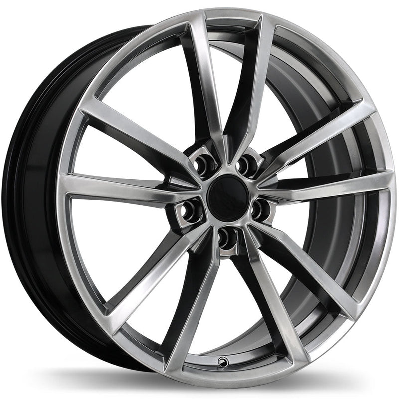 Replika - R195 - Gunmetal - Dark Hyper Silver - 17" x 7.5", 45 Offset, 5x112 (Bolt Pattern), 66.5mm HUB