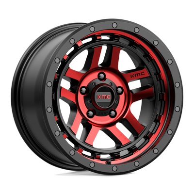 KMC Wheels - KM540 RECON - Black - GLOSS BLACK MACHINED WITH RED TINT - 17" x 9", -12 Offset, 5x127 (Bolt Pattern), 78.1mm HUB