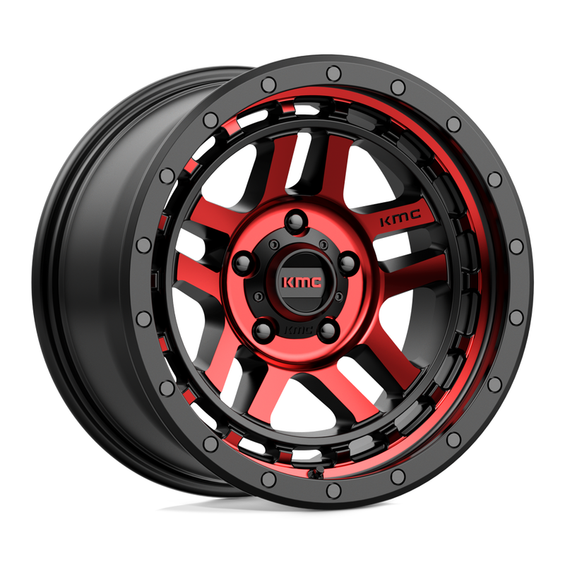 KMC Wheels - KM540 RECON - Black - GLOSS BLACK MACHINED WITH RED TINT - 17" x 9", -12 Offset, 5x127 (Bolt Pattern), 78.1mm HUB