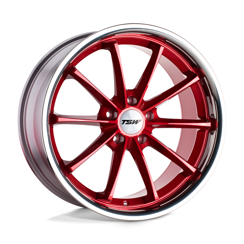 TSW Wheels - SWEEP - Candy Red with Stainless Lip - 18" x 8.5", 40 Offset, 5x114.3 (Bolt Pattern), 76.1mm HUB