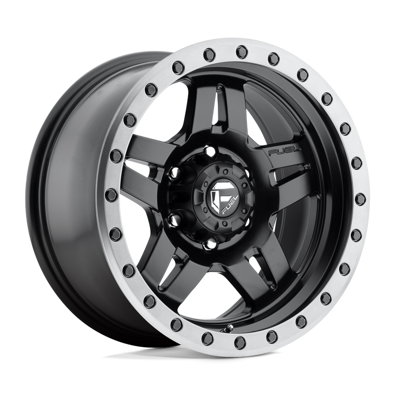 Fuel - D557 ANZA - Black - MATTE BLACK GUN METAL RING - 17" x 8.5", 6 Offset, 6x139.7 (Bolt Pattern), 108mm HUB