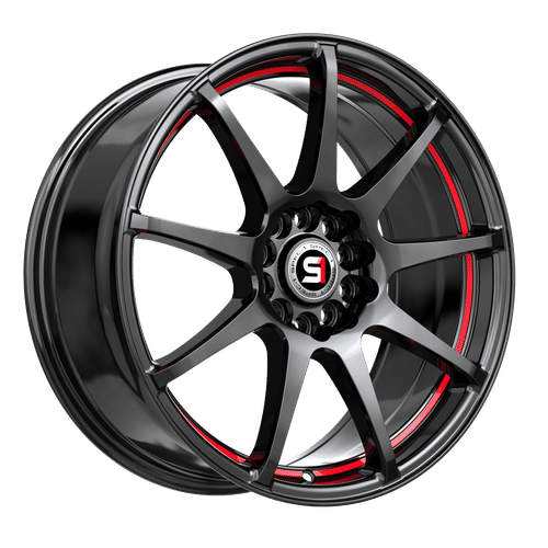 Spec-1 Racing - SP-67 - Black - Gloss Black / Red Line - 17" x 7", 42 Offset, 5x108/114.3 (Bolt pattern), 73.1mm HUB