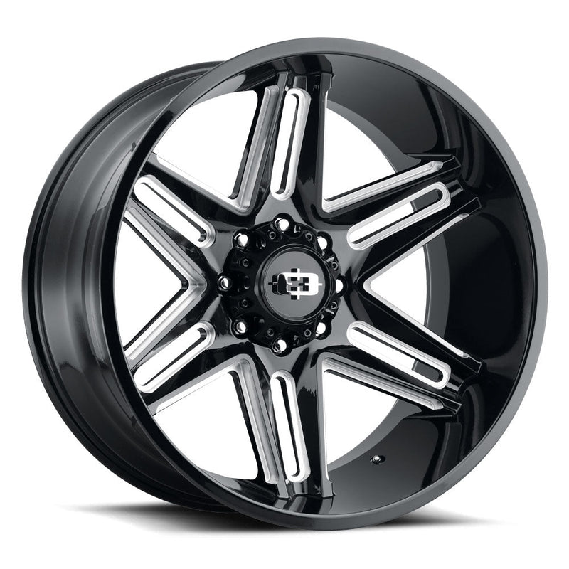 Vision Wheel Off-Road - 363 RAZOR - Black - Gloss Black Milled Spoke - 20" x 12", -51 Offset, 5x127 (Bolt Pattern), 78.1mm HUB