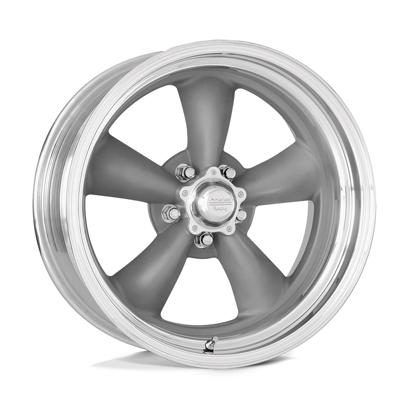 American Racing Vintage - VN205 CLASSIC TORQ THRUST II CUSTOM - Gunmetal - TORQ THRUST GRAY POLISHED LIP - 17" x 11", 46 Offset, 5x114.3 (Bolt Pattern), 83.1mm HUB