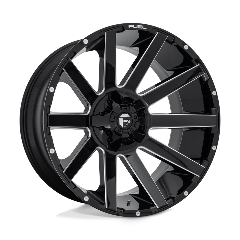 Fuel - D615 CONTRA - Black - GLOSS BLACK MILLED - 24" x 12", -44 Offset, 8x170 (Bolt Pattern), 125.1mm HUB