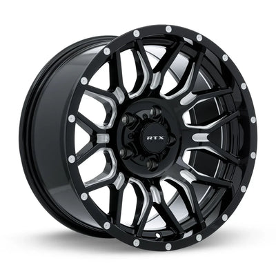 RTX Wheels - Claw - Black - Gloss Black Milled with Rivets - 18" x 9", 18 Offset, 6x135/139.7 (Bolt pattern), 106.1mm HUB