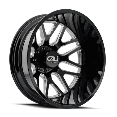 Cali Off-Road - INVADER DUALLY - Black - Gloss Black/Milled Spokes - 22" x 8.25", -192 Offset, 8x165.1 (Bolt pattern), 121.3mm HUB
