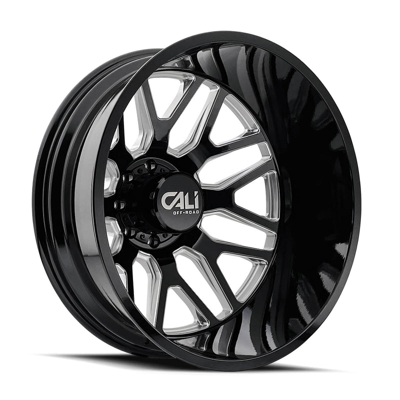 Cali Off-Road - INVADER DUALLY - Black - Gloss Black/Milled Spokes - 22" x 8.25", -192 Offset, 8x165.1 (Bolt pattern), 121.3mm HUB