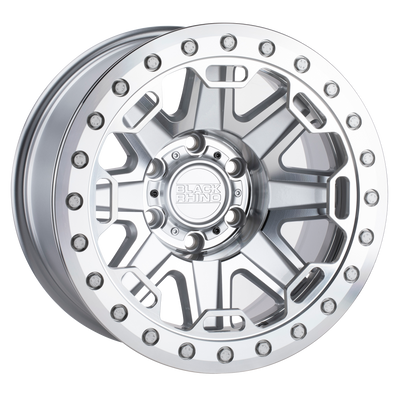 Black Rhino - RIFT BEADLOCK - Gunmetal - SILVER W/ MIRROR FACE & MACHINED RING - 17" x 8.5", -38 Offset, 8x165.1 (Bolt Pattern), 125.1mm HUB