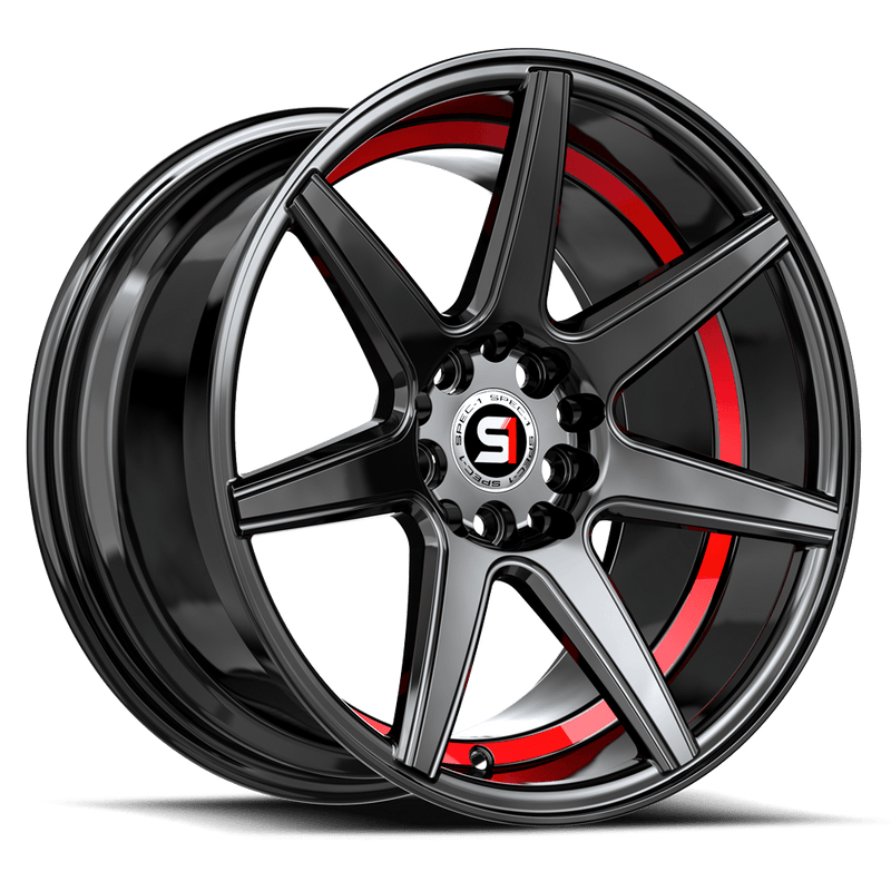 Spec-1 Racing - SP-73 - Black - Gloss Black & Red Undercut - 17" x 7.5", 42 Offset, 5x105/114.3 (Bolt pattern), 73.10mm HUB