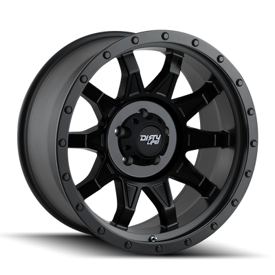 Dirty Life - ROADKILL - Black - MATTE BLACK/BLACK BEADLOCK - 18" x 9", 0 Offset, 5x150 (Bolt Pattern), 110mm HUB