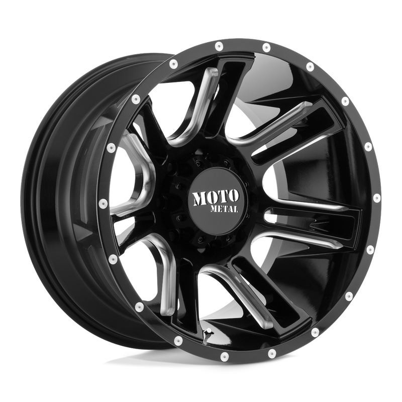 Moto Metal - MO982 AMP - Black - Gloss Black Milled - 17" x 9", -12 Offset, 6x139.7 (Bolt Pattern), 106.1mm HUB