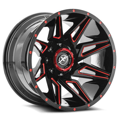 XF Off-Road - XF-218 - Black - Gloss Black Milled Red - 20" x 9", 0 Offset, 5x139.7/150 (Bolt pattern), 110.3mm HUB