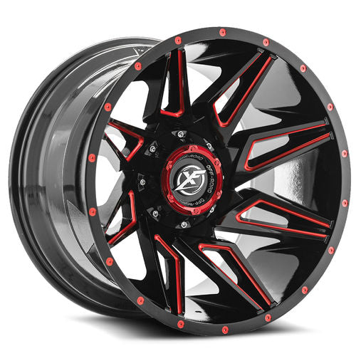 XF Off-Road - XF-218 - Black - Gloss Black Milled Red - 20" x 10", -24 Offset, 6x135/139.7 (Bolt pattern), 108mm HUB
