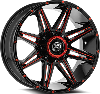 XF Off-Road - XF-220 - Black - Gloss Black Milled Red - 22" x 10", -18 Offset, 8x165.1/180 (Bolt pattern), 125.20mm HUB