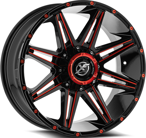 XF Off-Road - XF-220 - Black - Gloss Black Milled Red - 22" x 10", -18 Offset, 8x165.1/180 (Bolt pattern), 125.20mm HUB