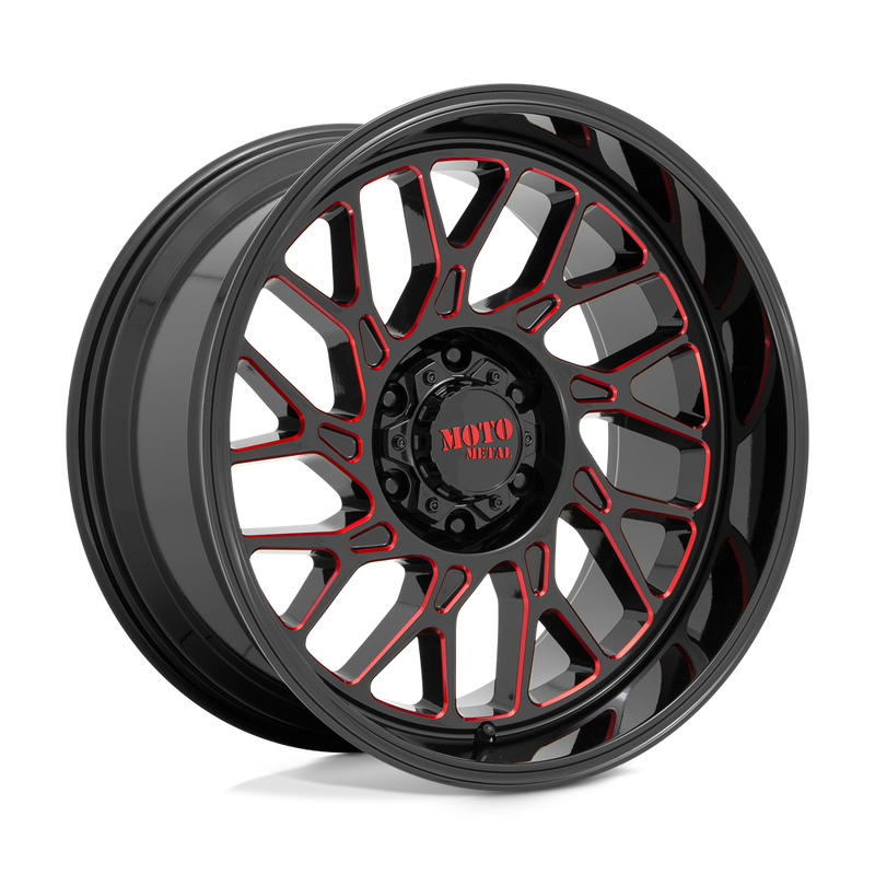 Moto Metal - MO805 - Black - GLOSS BLACK MILLED WITH RED TINT - 22" x 10", -18 Offset, 6x135 (Bolt Pattern), 87.1mm HUB