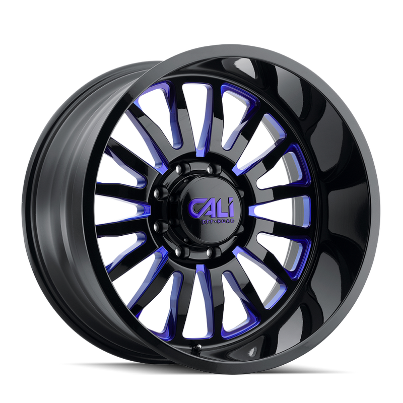 Cali Off-Road - SUMMIT - Black - GLOSS BLACK/BLUE MILLED - 20" x 9", 0 Offset, 5x139.7 (Bolt Pattern), 87.1mm HUB
