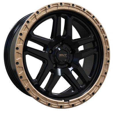 Envy Wheels - FFT-9 - Black - GLOSS BLACK / GLOSS BRONZE BEADLOCK - 20" x 8.5", 35 Offset, 5x127 (Bolt Pattern), 71.6mm HUB
