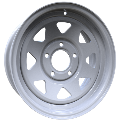 Envy Wheels - TRAILER STEEL SPOKE - White - WHITE / RED AND BLUE PIN STRIPE - 15" x 6", 0 Offset, 5x127 (Bolt Pattern), 84mm HUB