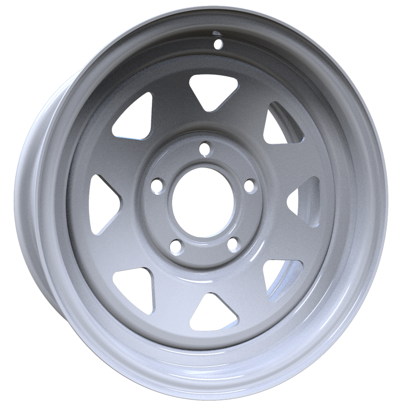 Envy Wheels - TRAILER STEEL SPOKE - White - WHITE / RED AND BLUE PIN STRIPE - 15" x 6", 0 Offset, 5x127 (Bolt Pattern), 84mm HUB