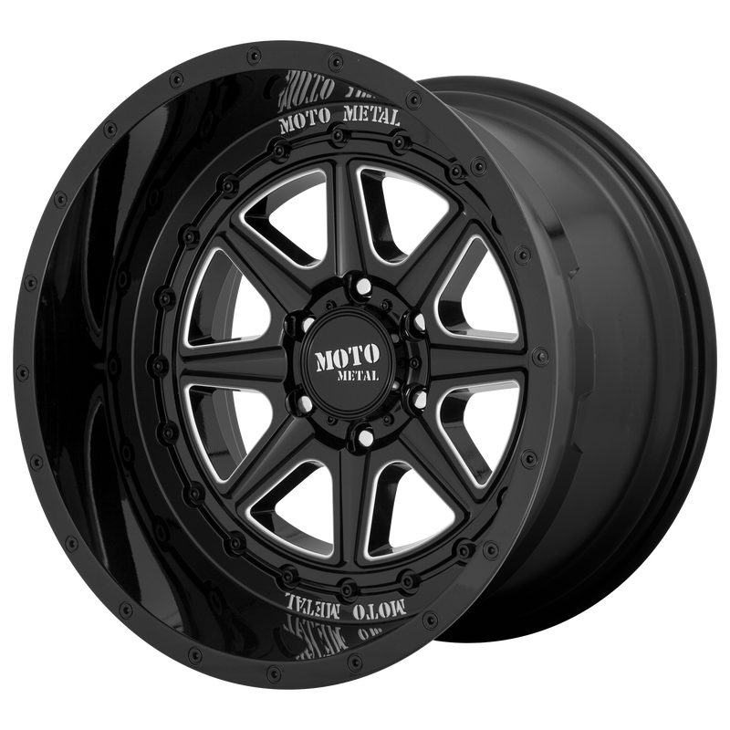 Moto Metal - MO801 PHANTOM - Black - GLOSS BLACK MILLED - 20" x 10", -18 Offset, 8x170 (Bolt Pattern), 125.1mm HUB