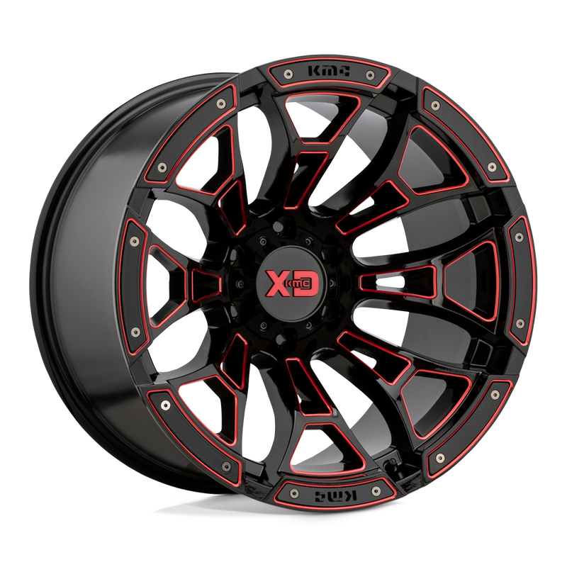 XD Series - XD841 BONEYARD - Black - Gloss Black Milled With Red Tint - 20" x 10", -18 Offset, 6x135 (Bolt Pattern), 87.1mm HUB