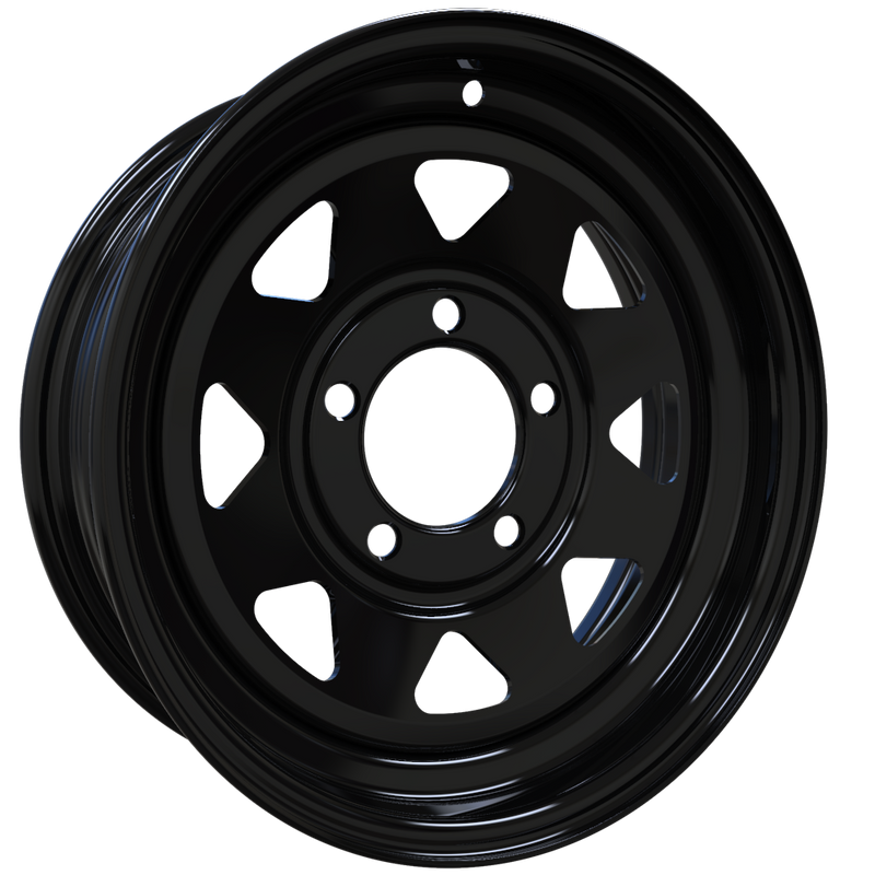 Envy Wheels - TRAILER STEEL SPOKE - Black - GLOSS BLACK - 13" x 4.5", -3 Offset, 5x114.3 (Bolt Pattern), 84mm HUB