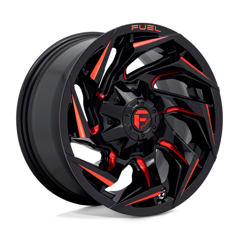 Fuel - D755 REACTION - Black - GLOSS BLACK MILLED WITH RED TINT - 15" x 8", -18 Offset, 5x114.3/120.65 (Bolt Pattern), 72.6mm HUB