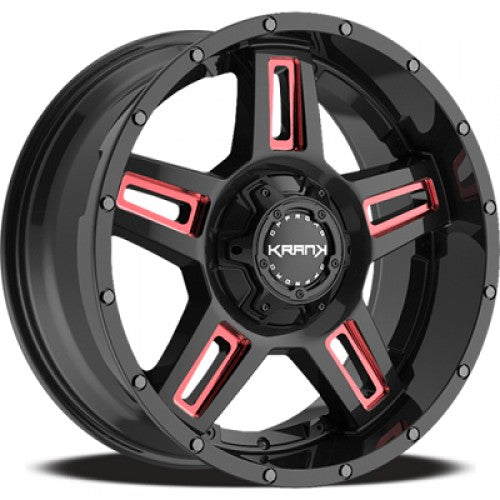 KranK Off-road - Hammer - Black - Gloss Black Red Milled - 20" x 10", -24 Offset, 5x127/139.7 (Bolt Pattern), 77.8mm HUB