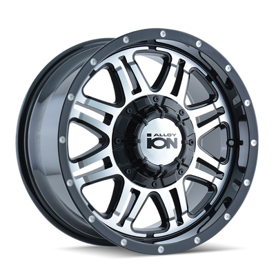 Ion Alloy - 186 - Black - BLACK/MACHINED FACE - 17" x 8", 20 Offset, 8x180 (Bolt Pattern), 124.1mm HUB