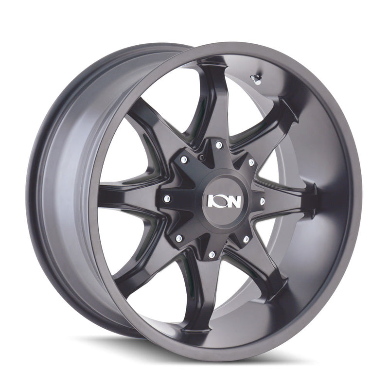 Ion Alloy - 181 - Black - SATIN BLACK/MILLED SPOKES - 18" x 9", -12 Offset, 5x114.3/127 (Bolt Pattern), 87mm HUB