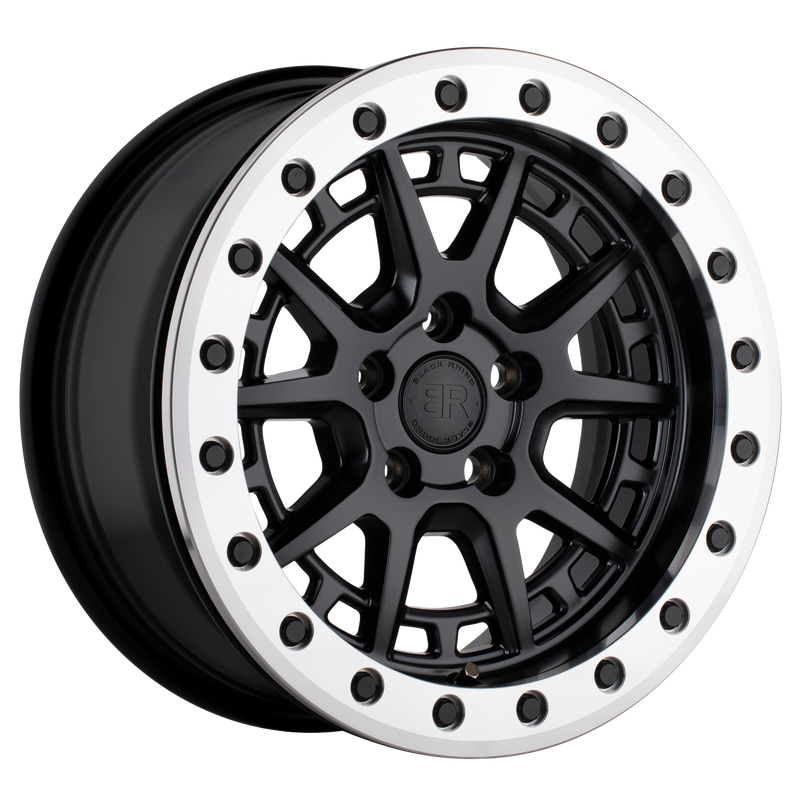 Black Rhino - GRAVEL BEADLOCK - Gunmetal - MATTE BLACK W/ MACHINED RING - 15" x 7", 15 Offset, 5x100 (Bolt Pattern), 72.56mm HUB