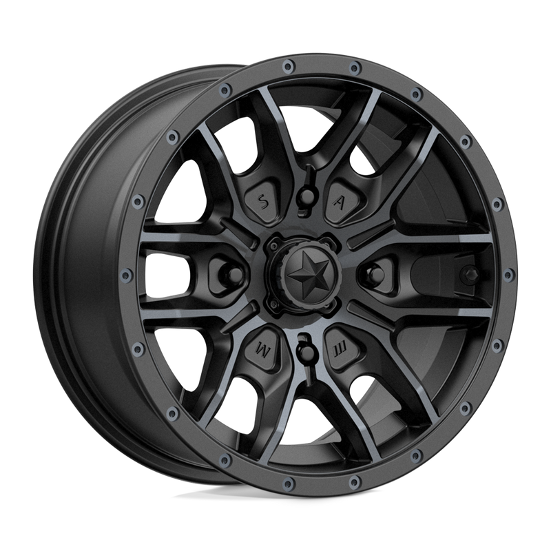 MSA Offroad Wheels - M43 FANG - Black - SATIN BLACK WITH TITANIUM TINT - 14" x 7", 10 Offset, 4x110 (Bolt Pattern), 86mm HUB