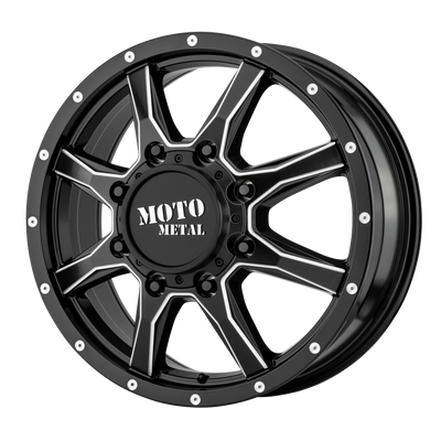 Moto Metal - MO995 - Gunmetal - SATIN BLACK MILLED - FRONT - 17" x 6.5", 111 Offset, 8x165.1 (Bolt Pattern), 125.1mm HUB
