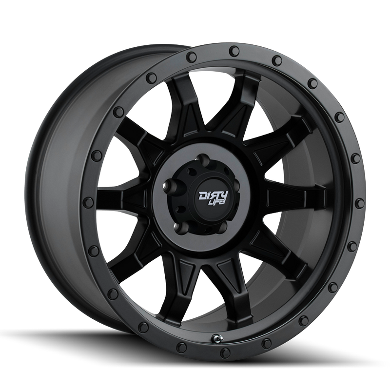 Dirty Life - ROADKILL - Black - MATTE BLACK/BLACK BEADLOCK - 20" x 9", 18 Offset, 6x139.7 (Bolt Pattern), 106mm HUB