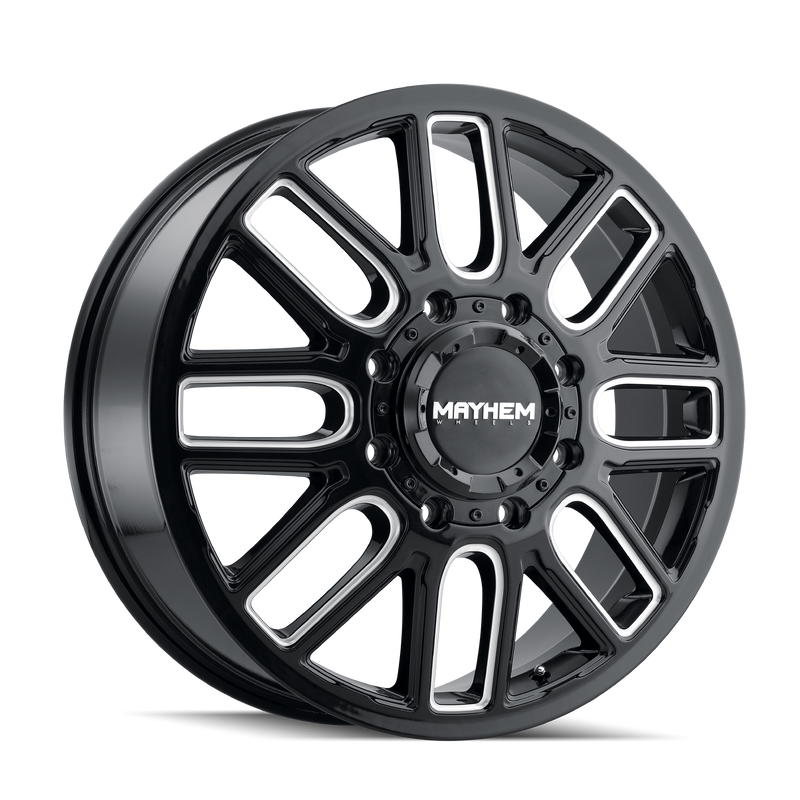 Mayhem - COGENT DUALLY - Black - GLOSS BLACK W/MILLED SPOKES - 20" x 8.25", 115 Offset, 8x165.1 (Bolt Pattern), 121.3mm HUB