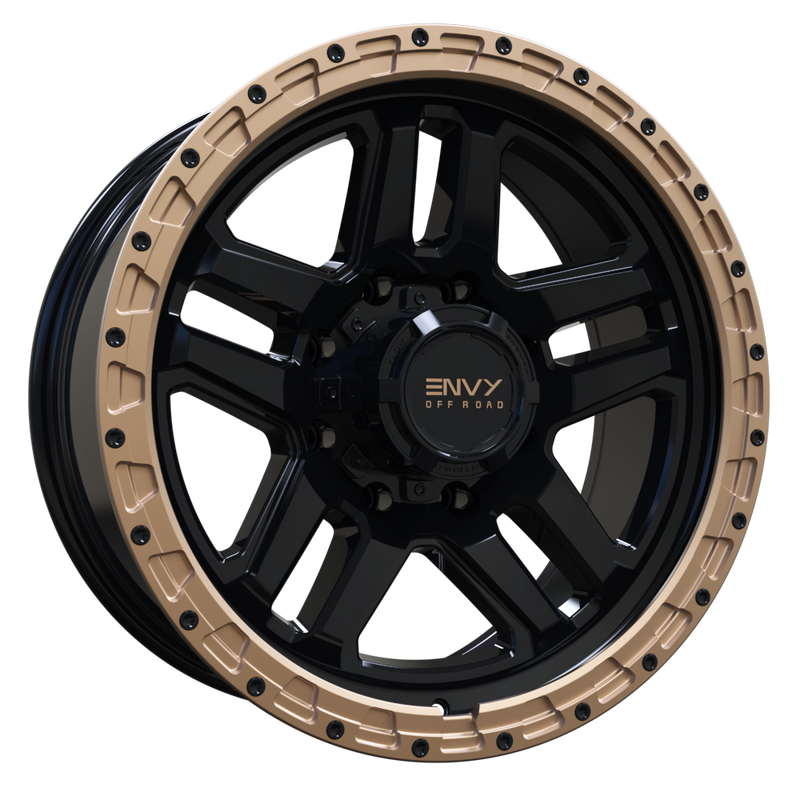 Envy Wheels - FFT-9 - Black - GLOSS BLACK / GLOSS BRONZE BEADLOCK - 18" x 8.5", 18 Offset, 8x165.1 (Bolt Pattern), 121.5mm HUB