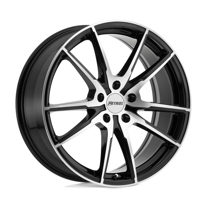 Petrol Wheels - P0A - Black - GLOSS BLACK WITH MACHINED CUT FACE - 18" x 8", 35 Offset, 5x100 (Bolt Pattern), 72.1mm HUB