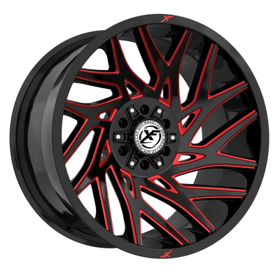 XF Off-Road - XF-229 - Black - Gloss Black & Red Milled - 20" x 10", -12 Offset, 5x127/139.7 (Bolt pattern), 78.10mm HUB