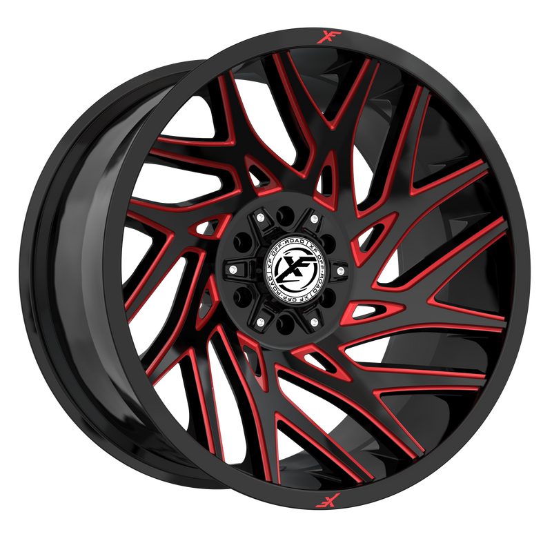 XF Off-Road - XF-229 - Black - Gloss Black & Red Milled - 20" x 10", -12 Offset, 5x127/139.7 (Bolt pattern), 78.10mm HUB