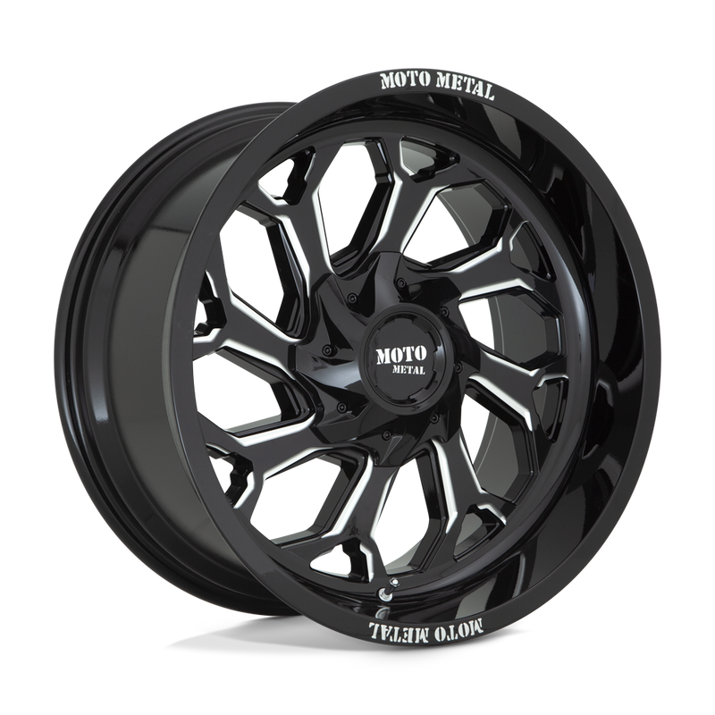 Moto Metal - MO999 - Black - GLOSS BLACK MILLED - 22" x 12", -44 Offset, 8x165.1 (Bolt Pattern), 125.1mm HUB