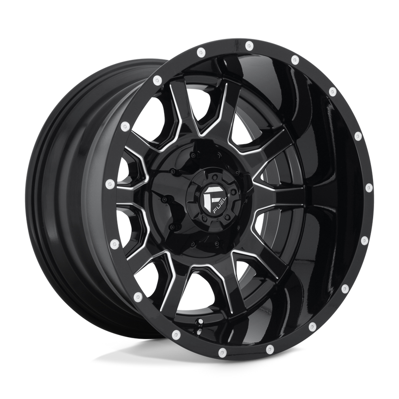 Fuel - D627 VANDAL - Black - GLOSS BLACK MILLED - 20" x 12", -43 Offset, 8x180 (Bolt Pattern), 124.2mm HUB